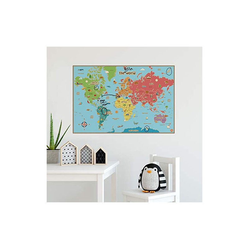 Wall Pops WallPops WPE0624: Kids World Dry Erase Map Decal