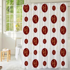 Magic Platform 9 3/4 Shower Curtain with Red Hogwarts Express Logo,Officially Magic Theme Gift for Potterheads,Waterproof Polyester Fabric Bath Curtain Decor Accessories with 12 Hooks,72x72 Inch