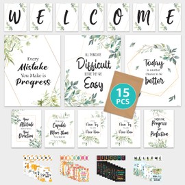 Decorably Eucalyptus Classroom Decor for Teachers - 15 Bulletin Board Welcome Back to School Bulletin Board, 11x14in Welcome Posters for Classroom Welcome Sign for Classroom, Welcome Sign Classroom