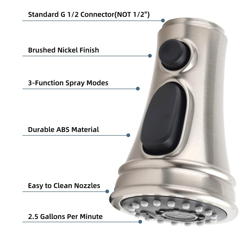 iFealClear Universal Pull Down Kitchen Faucet Spray Head, Three Function