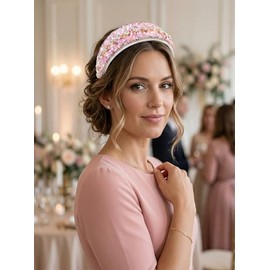 Diadema con Diamantes de Imitación para Mujer, Diadema con Cristales Brillantes, Acolchada, Ancha, Accesorios para El Cabello con Purpurina, Color Rosa