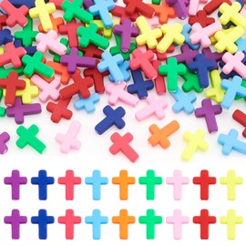 KISSITTY 100pcs Colorful Cross Acrylic Beads Candy Color Aesthetic Small Decorative Center Drilled Spacer Beads for DIY Easter Bracelets Earrings Decor Necklaces Jewelry Making
