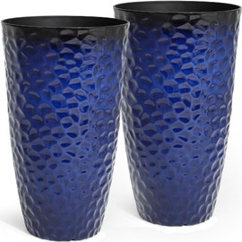 Ultym 23.75" H Large Tall Outdoor Planters, Set of 2 Plastic Large Flower Pots for Outdoor Plants, Gradient Cobalt Blue Honeycomb Textured, Weather-Resistant for Porch, Garden, Patio or Indoor Use