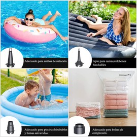 Kivsin Bomba de Aire Eléctrico,con 4 Deflación Automática y Bombeo Rápido adaptadores de Boquilla para Bolsas al Vacío,Ideal para Bolsas de vacío,colchones inflables,Juguetes inflables,Camping