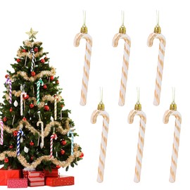 13cm Champagne White Candy Cane Christmas Decoration,6pcs Christmas Glitter Candy Cane,Xmas Tree Pendant Hanging Ornaments Plastic Candy Cane for Christmas Tree Decoration,Holiday New Year Party Decor