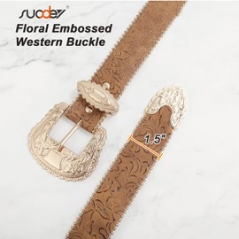 SUOSDEY Floral Engraved Western Belt for Women Vintage Cowgirl Cowboy Belt Country Leather Belt for Jeans