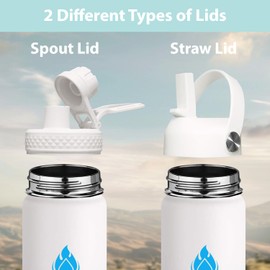 SENDESTAR Water Bottle 40oz Double Wall Vacuum Insulated Leak Proof Stainless Steel Sports Water Bottle—Wide Mouth with New Flex Straw Lid & Spout Lid (White&Voilet)
