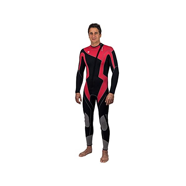 Aqua Polo Manta Ray Wetsuit for Men | Scuba Diving | 3 mm SC Neoprene | 4-Way Super Stretch | Neck Cuff Ankle Gaskets (Black/Red, XLT)