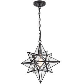 TENGIANTS Moravian Star Light Modern Black Pendant Lights Clear Glass Light 19 Inches Hanging Lights for Bedroom Kitchen Island