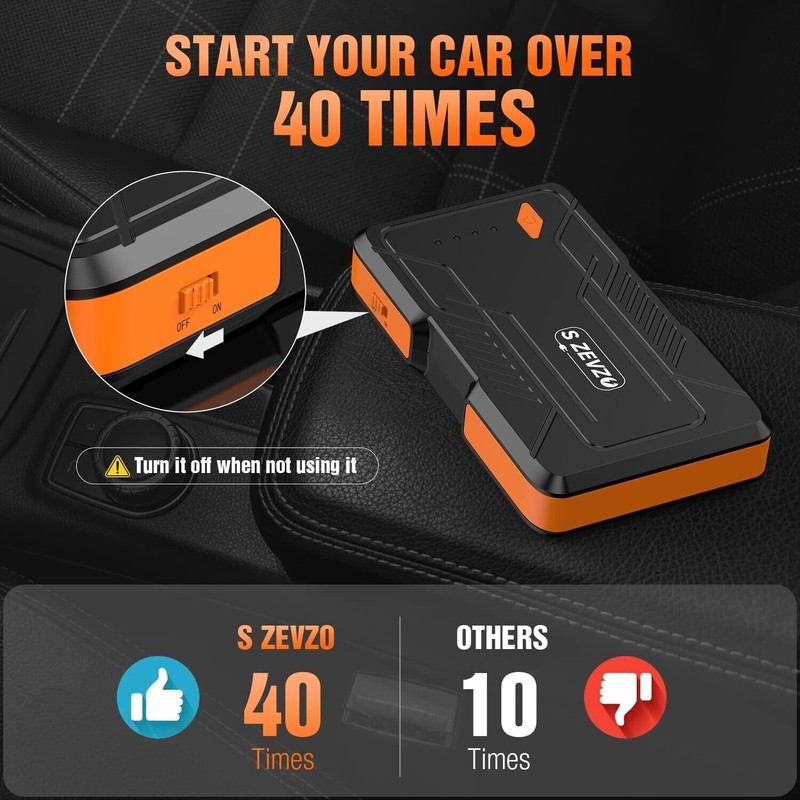 S ZEVZO 1000A Peak Portable Jump Starter 12V Auto Battery