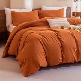 Brandream Modern Duvet Quilt Cover Set 100% Cotton Percale Stylish Pumpkin Bedding for Women Girl Men Teen Boy, Super Soft Breathable Natural Durable Zipper Closure 3 Pieces Set (Pumpkin, King)
