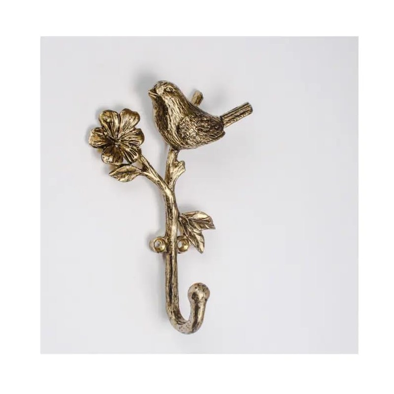 Fyne-Finds Metal Gold Bird on Branch Single Hook Coat Key