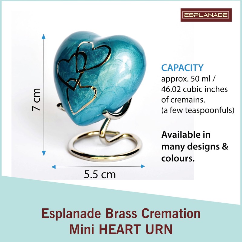 Esplanade Brass Cremation Mini Heart Urn Keepsake Memorial, Small Urn