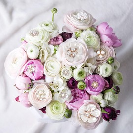 HINZIC 20 PCS Pearl Flower Buttons Vintage Pearl Brooch for Jewelry Making, Wedding Rhinestone Button Charm Embellishments for Women DIY Clothes Bags Shoes Decoration