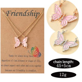 Hifunny Best Friend Butterfly Necklace Cute Enamel Butterfly Animal Friendship Necklace Bracelets Set for Women Men Couple Jewelry (Pink Gold)