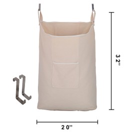 GORISEN Laundry Collector, Laundry Hamper, Door Hanging Laundry bag with hooks (Beige, 65Liters)