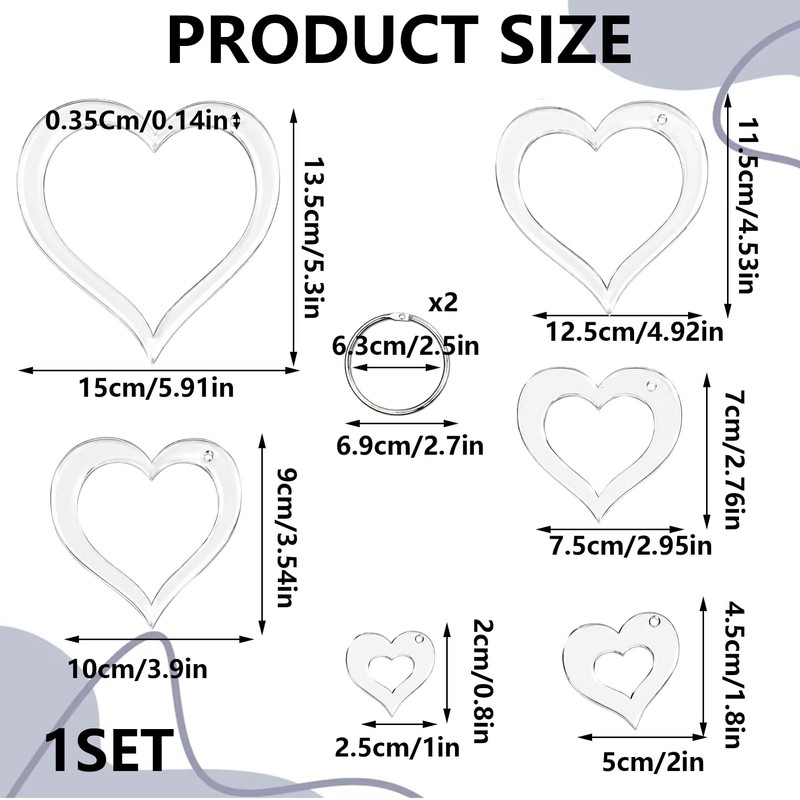 6Pcs Acrylic Quilting Templates Set, Transparent Heart Cutting Ruler with