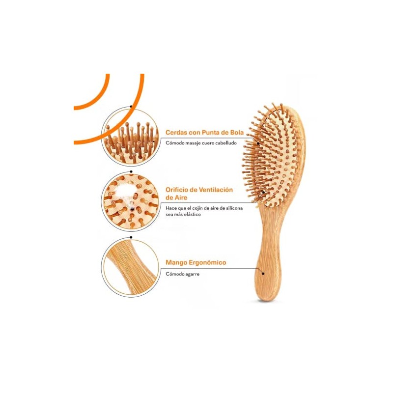 Cepillo De Bambú Madera Natural Biodegradable, Peine para el Cabello