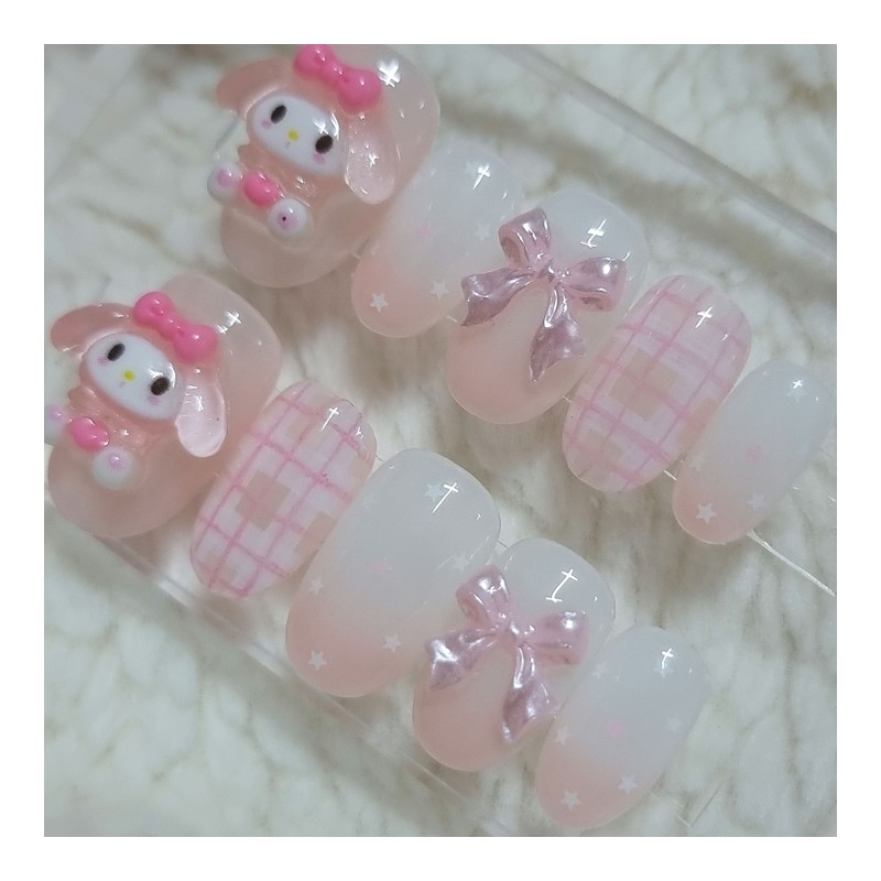 Pink Star Handmade Nail Tips - Short Oval / 핑크