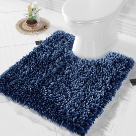 Yimobra Toilet Rugs U Shaped, Luxury Chenille Extra Thick U-Shaped Toilet Rug, Non-Slip Contour Mat for Bathroom Floor, Fluffy Soft, Absorbent Water, Machine Washable, 24.4 x 20.4 Inch, Navy Blue