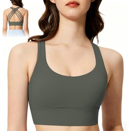 UIV@SH Sujetador Deportivo Mujer Alto Soporte, Espalda Cruzada, Relleno Extraíble, Transpirable para Yoga y Entrenamiento (MX/US, Alfa, Mediano, Regular, Regular, Verde)