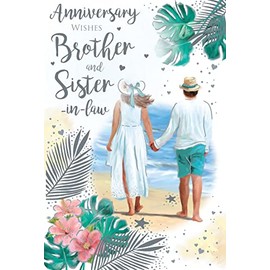Brother & Sister In Law Couple Hand In Hand Beach 9" x 6" Happy Anniversary Card