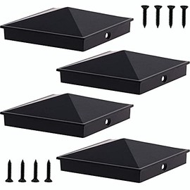 Azdele 6x6 Aluminum Pyramid Post Caps Cover for 6x6 Nominal Wood Post(Actual 5.5" x 5.5" Wood Post), with Matte Finish Powder Coated Surface, for Fences Wood Post of Decks or Corridors(Black, 4Pack)