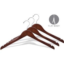 Wooden Top Hanger with Walnut Finish, Space Saving 17 Inch Flat Hangers with Chrome Swivel Hook & Notches for Hanging Straps (Set of 50) by The Great American Hanger Company