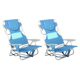 Ostrich Lightweight Ladies Comfort On-Your-Back Outdoor Backpack Beach Chair with 5 Adjustable Positions, Carry Straps & Cup Holder, Blue (2 Pack)