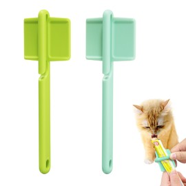 2pcs Cat Strip Feeders, Kitten Strip Squeeze Spoon for Wet Food and Liquid Snack, Cat Lickable Puree Treat Food Dispenser Pet Food Mixing Spoon Feeding Scoop for Pets (Blue & Green)