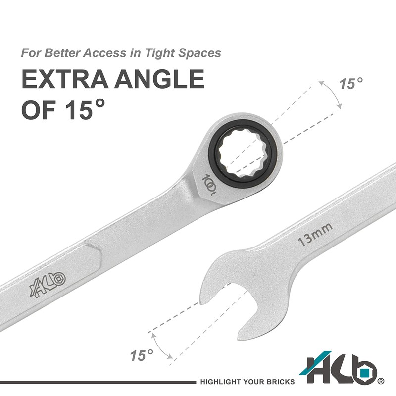 HB 13MM 100-Tooth Combination Ratchet Wrench, 3.6 degree swing arc,