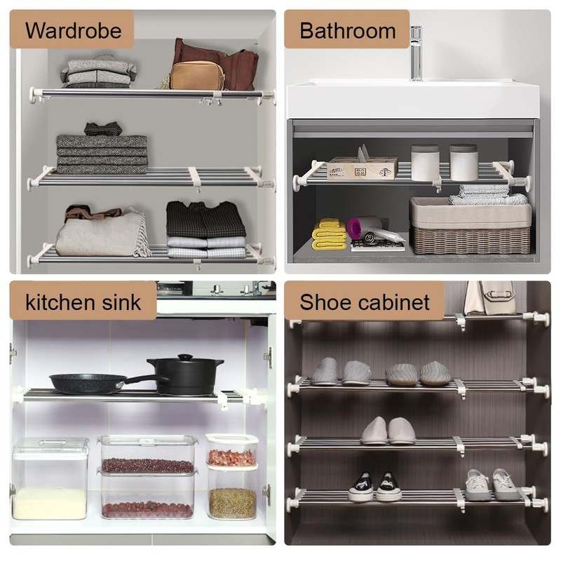 Hershii Tension Shelf Expandable Rod Closet System Heavy Duty Clothes