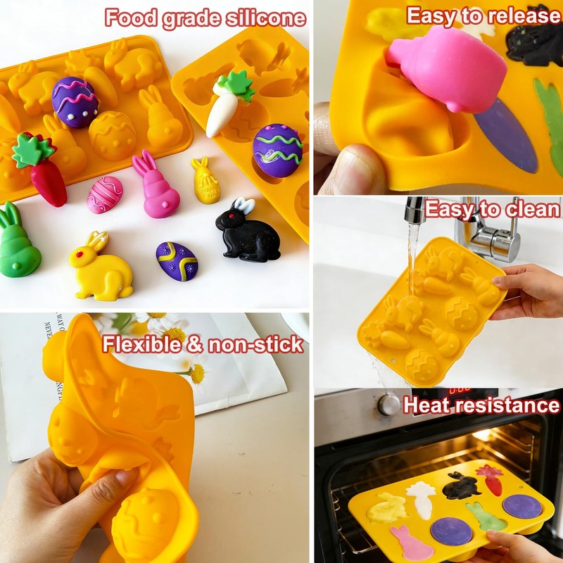 Easter Chocolate Molds, 2 Packs Easter Egg Bunny Shaped Silicon