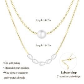 Dochais 14K Gold-Plated Pearl Necklace Women's Necklace Gold Women's Necklace Gold Beads Chain Layered Chain with Pearl Silver/Gold Chains Necklace Women Gifts Jewellery Ladies, Pearl