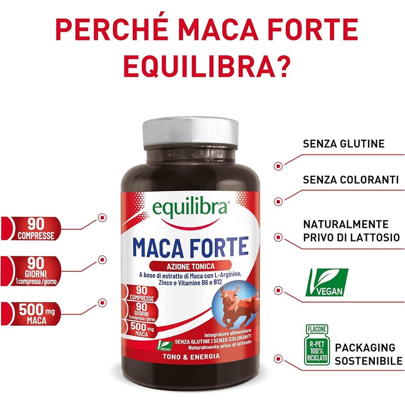 Equilibra Integratori Alimentari, Maca Forte, Tono e Vigore Fisico, Altodosato