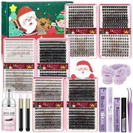 Eyelash Extension Kit, 1 Set Mixed Styles Eyelashes & Eyelash Glue & Remover & Tweezers & Headband & Wrist Band & Lash Mousse with Brush, Eye Makeup Products, Christmas Gifts