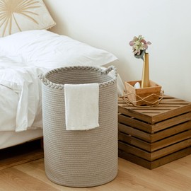 Homlikelan 72L Woven Laundry Basket,Tall Wicker Laundry Basket for Blankets,Clothes,Pillows,Toys,Shoes Large Cotton Laundry Hamper for Bedroom Living Room Bathroom