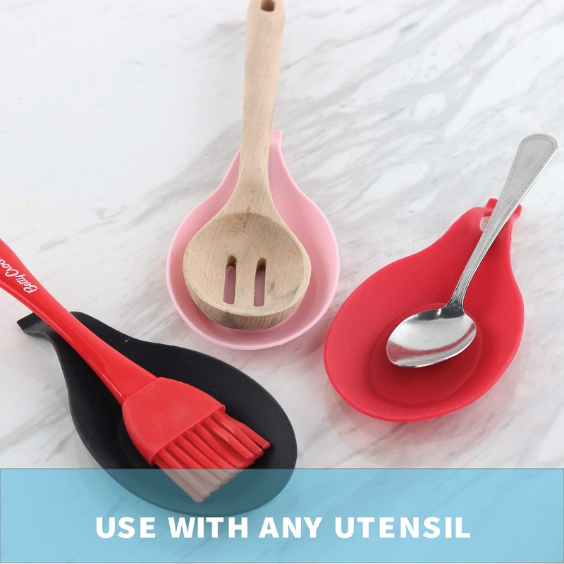 Round Silicone Spoon Rests - Set of 2 Pink/Red