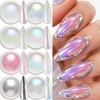 Aurora Chrome Nail Powder, 8pcs Iridescent Mirror Effect with Sponge