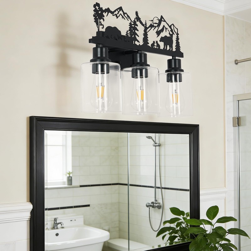 MLGB Rustic Farmhouse 3-Light Bathroom Vanity Light with Bear &