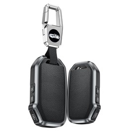TECART Alloy Key Fob Cover Fit for Kia Forte Sorento Sportage R GT Stinger GT Cerato Full Protection Leather Key Case Cover, Black