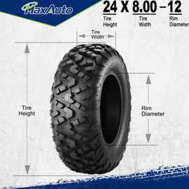 MaxAuto 24x8-12 ATV UTV Tires, 24x8x12 All Terrain ATV Tires for All Trail Tire, 24 8 12 Mud Sand Off-Road Tire, 6PR Tubeless, 2 Pack