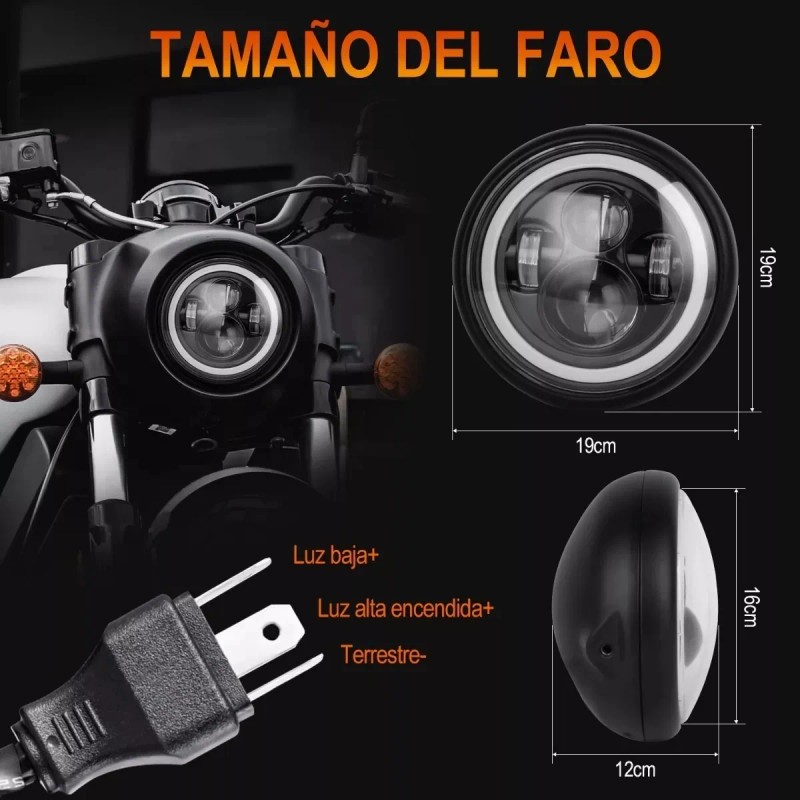 Faro Para Moto Universal + Carcasa Y Soporte De 7