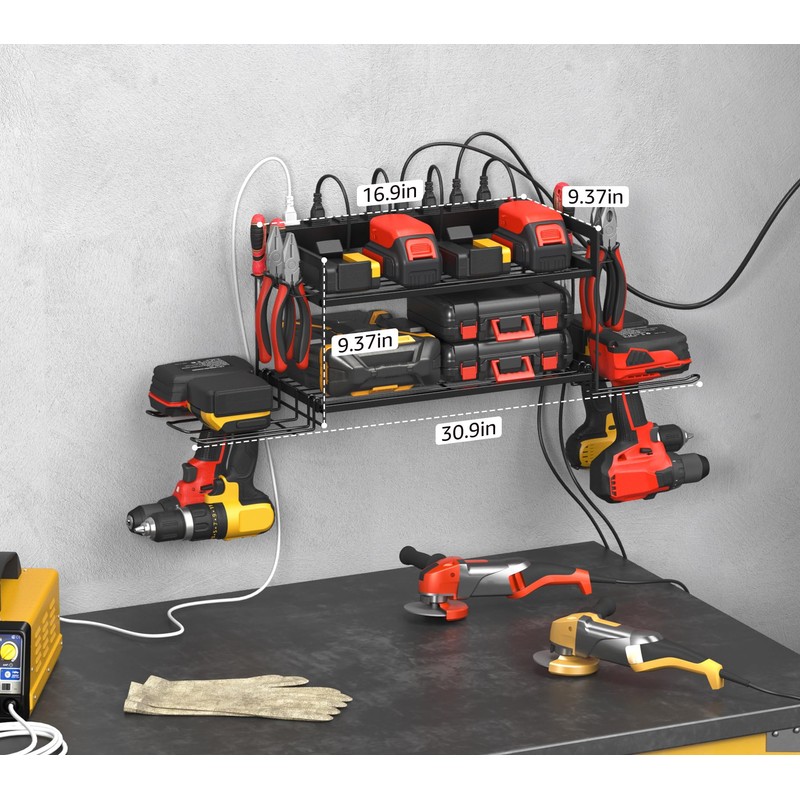 CCCEI Garage Tools Storage with Charging Station. Power Tool Battery