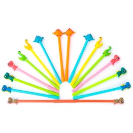RECHENG Cute dinosaur black ink pens,Cartoon fun kawaii writing gel pens for kids office school supplies,16pcs Set (cute dinosaur)…