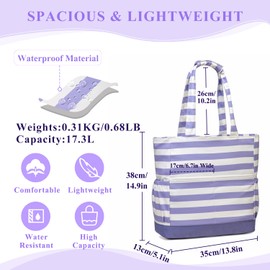 Tote for Women,VASCHY Large Water Resistant Packable Beach Pool Shoulder Bag w Zipper/Pockets for Travel Vacation Purple