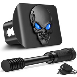 OGYE Metal Skull 3D Emblem Hitch Cover Fits 2" Receivers(with 5/8" Pin Dia Anti-Theft Trailer Hitch Lock),Blue Eyes