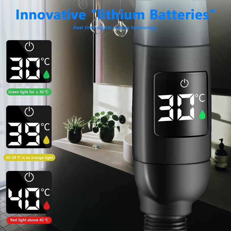 Shower Head, Water-Saving with Temperature Display, with Shower Holder and