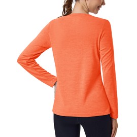 MAGCOMSEN Womens Long Sleeve Shirts UPF 50+ Sun Protection Dry-Fit Athletic Tops Moisture Wicking Running Workout Shirts Orange, M