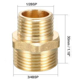 sourcing map Brass Pipe Fitting Reducing Hex Bushing 3/4 PT Male x 1/2 PT Male Adapter